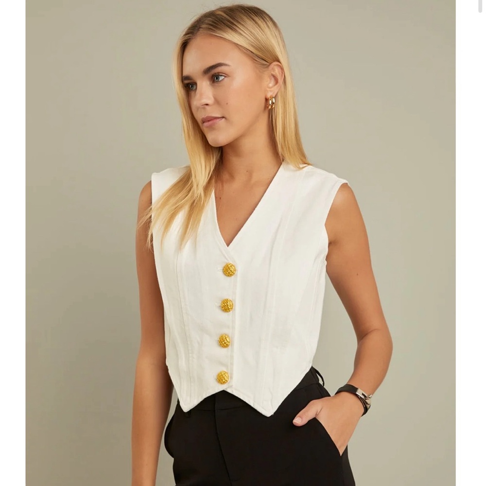 NWT English Factory white button down denim vest